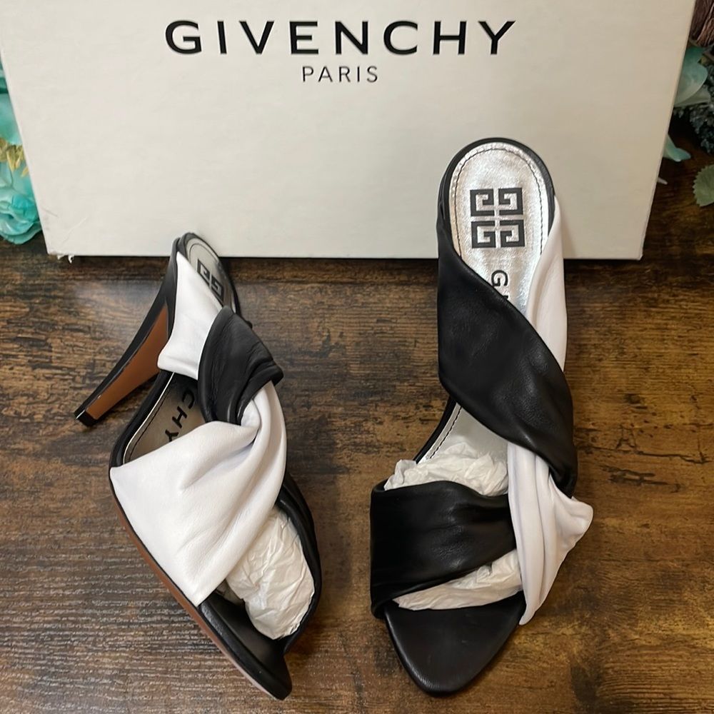Givenchy Leather Tie High Heel Mule Sandals, 38.5